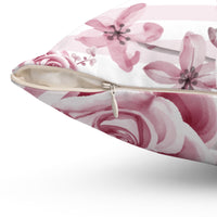 Square Pillow-Soft Pink Floral Mauve-Horizontal Stripes-White