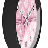 Glam Pink Mauve Bow - White Damask Diamonds - Wall Clock