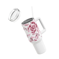 Glam Cup Tumbler, 40oz - Soft Pink Floral Mauve - White