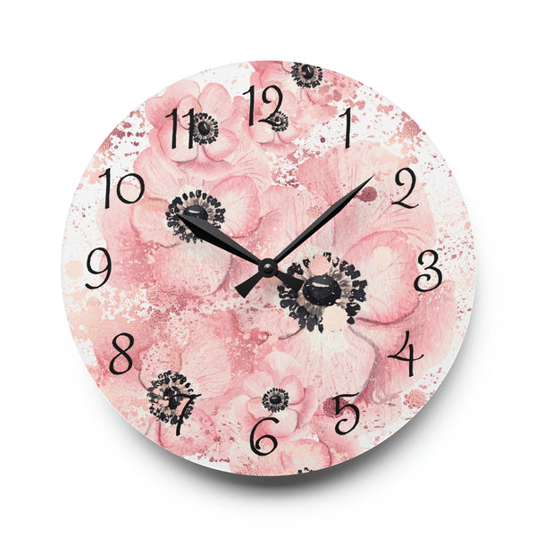 Acrylic Wall Clock-Rose Gold-Pink Floral-Paint Splatter