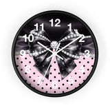 Black Satin Diamond Bow - Pink Polka Dots - Wall Clock