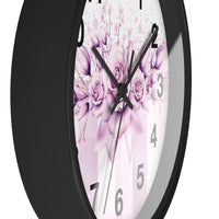 Wall Clock - Lavender Ribbons & Roses - Glam Watercolor Floral Stripes