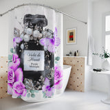 Shower Curtains - Purple Midnight Roses - Perfume Bottle White