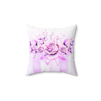 Square Pillow -Lavender Ribbons & Roses - Glam Watercolor Floral Stripes