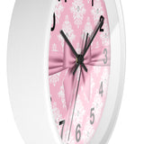 Glam Pink Mauve Bow - White Damask Diamonds - Wall Clock