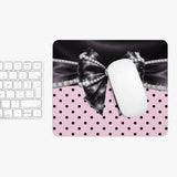 Black Satin Diamond Bow - Pink Polka Dots - Mouse Pad
