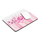Mouse Pad -  Blush Ribbons & Roses - Glam Watercolor Floral Stripes