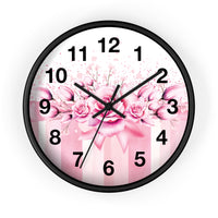 Wall Clock - Blush Ribbons & Roses  - Glam Watercolor Floral Stripes