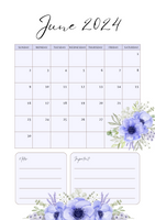 FREE Printable Download-2024 Monthly Calendar-Lush Powder Blue Floral