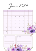 FREE Printable Download-2024 Monthly Calendar-Lush Purple Floral