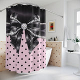 Black Satin Diamond Bow - Pink Polka Dots- Shower Curtains
