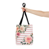 Tote Bag-Pink Cream Floral Dream-Stripes