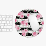 Pretty Pink Roses -Black Stripes - Mouse Pad