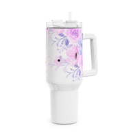 Glam Cup Tumbler, 40oz - Pink & Purple Floral - White