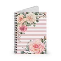 Small Spiral Notebook, 6x8in-Pink Cream Floral Dream-Stripes