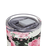 Skinny Tumbler, 20oz-Pretty Pink Floral Roses-Black Stripes