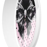 Black Satin Diamond Bow - Pink Polka Dots - Wall Clock