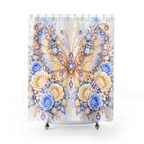 Buttercream Sapphire Blossom Butterfly - Shower Curtains