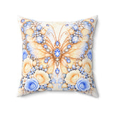 Buttercream Sapphire Blossom Butterfly - Square Pillow