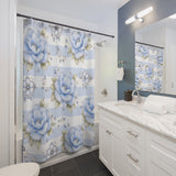 Powder Blue Sugar Blossom Stripes - Shower Curtains