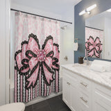 Ballet Pink Black Ruffle Leopard Bow Couture - Shower Curtains