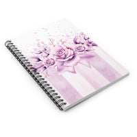 Spiral Notebook (Small) - Lavender Ribbons & Roses - Glam Watercolor Floral Stripes
