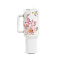 Glam Cup Tumbler, 40oz - Pink Floral Butterflies - White