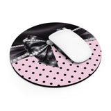 Black Satin Diamond Bow - Pink Polka Dots - Mouse Pad