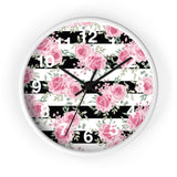 Pretty Pink Roses -Black Stripes - Wall Clock
