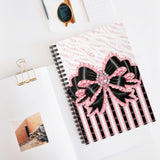 Black & Pink Ruffle Bow Couture | Pink Zebra Print - Spiral Notebook