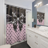 Black Satin Diamond Bow - Pink Polka Dots- Shower Curtains