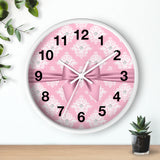 Glam Pink Mauve Bow - White Damask Diamonds - Wall Clock