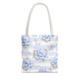 Powder Blue Sugar Blossom Stripes - Tote Bag