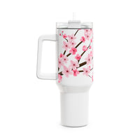 Glam Cup Tumbler, 40oz - Pink Floral Blossoms - White