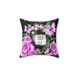 Square Pillow - Purple Midnight Roses - Perfume Bottle Black