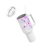 Glam Cup Tumbler, 40oz - Pink & Purple Floral - White