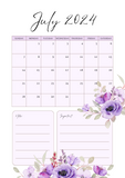 2024  Printable Planner/Calendar-Lush Purple Floral