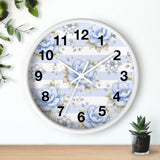 Powder Blue Sugar Blossom Stripes - Wall Clock