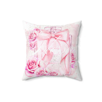 Square Pillow - Pink Blush & Roses Perfume Bottle - Blessed