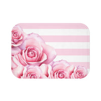 Bath Mat - Pink Stripes - Floral Roses