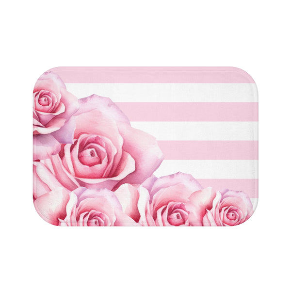 Bath Mat - Pink Stripes - Floral Roses