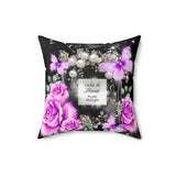 Square Pillow - Purple Midnight Roses - Perfume Bottle Black