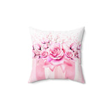 Square Pillow - Blush Ribbons & Roses - Glam Watercolor Floral Stripes