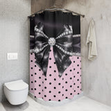 Black Satin Diamond Bow - Pink Polka Dots- Shower Curtains