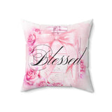Square Pillow - Pink & Blush Perfume Bottle - Blessed Black