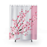 Shower Curtains-Pink Floral Blossoms-White & Pink