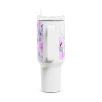 Glam Cup Tumbler, 40oz - Pink & Purple Floral - White