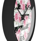 Pretty Pink Roses -Black Stripes - Wall Clock