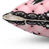 Obsidian Black Bow in Princess Pink - Square Pillow
