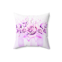 Square Pillow -Lavender Ribbons & Roses - Glam Watercolor Floral Stripes